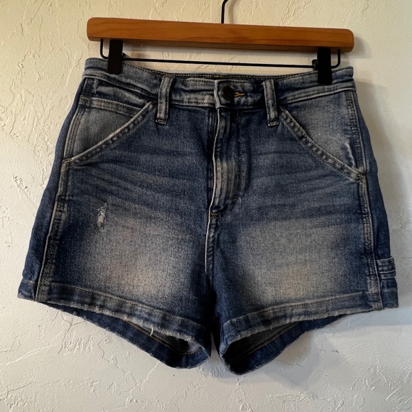 Vintage Lee Carpenter Jean High Rise Dungaree Shorts Size 27 Medium - Picture 1 of 10